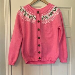 Fair Isle Style Pink Patterned Women's Sweater—Size Medium